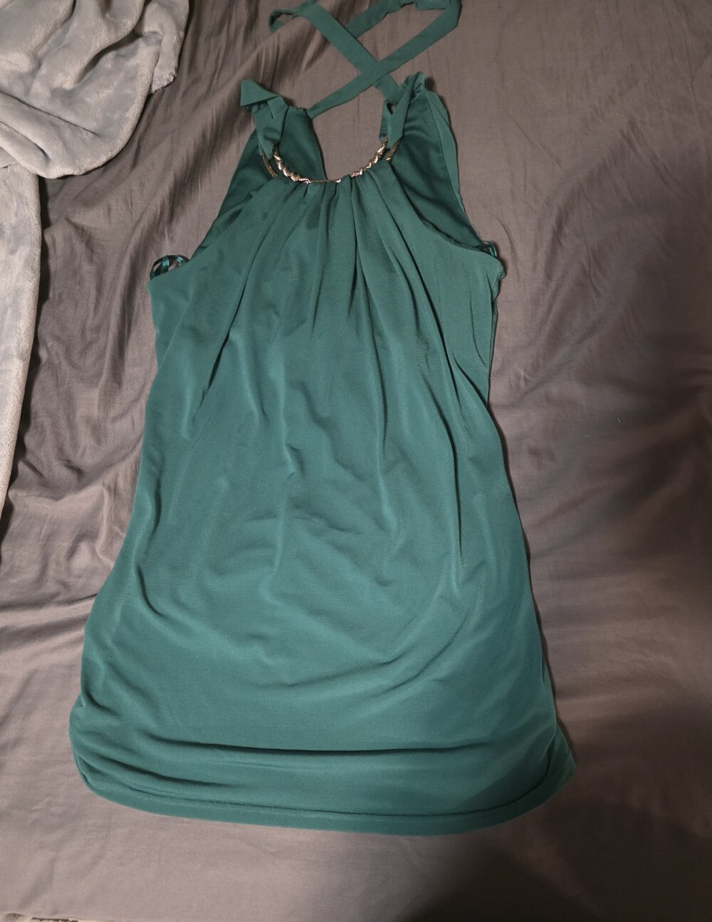 le chateau Teal Halter Mini Camisole with Chain Accent Xl